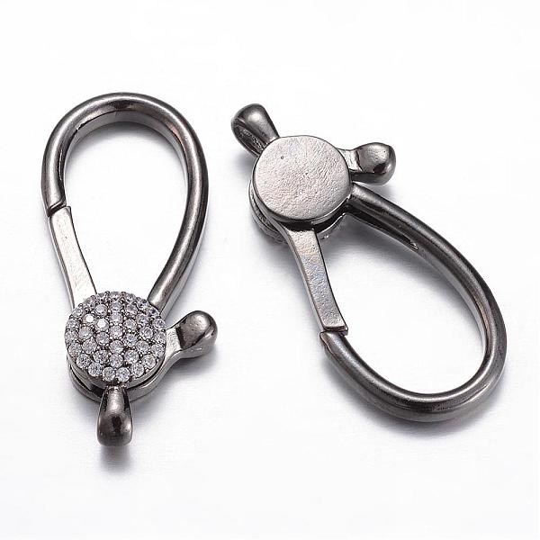 

PandaHall Brass Micro Pave Cubic Zirconia Lobster Claw Clasps, Gunmetal, 36x16x6mm, Hole: 3.5x2.5mm Brass+Cubic Zirconia Teardrop