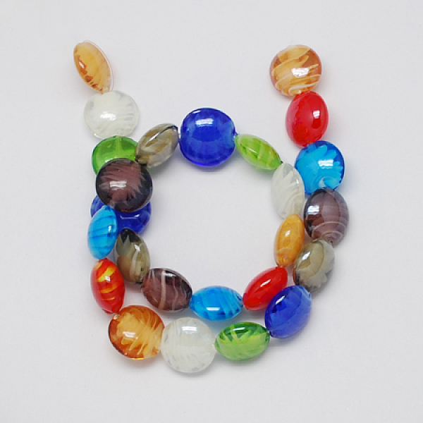 

PandaHall Handmade Lampwork Beads, Pearlized, Flat Round, Mixed Color, 15x8mm, hole: 1.5mm Lampwork Flat Round Multicolor