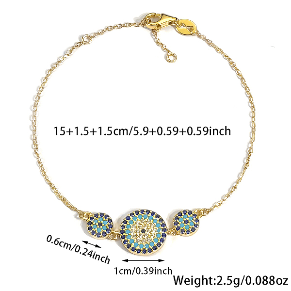 

PandaHall S925 Sterling Silver Evil Eye Link Bracelet, Full Rhinestones Eyes Series for Women, Golden Sterling Silver Evil Eye