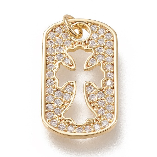 

PandaHall Brass Micro Pave Clear Cubic Zirconia Pendants, with Jump Rings, Rectangle with Cross, Real 18K Gold Plated, 23x13.5x2mm, Jump...
