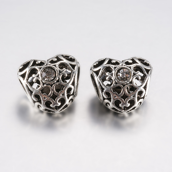 

PandaHall Tibetan Style Alloy Rhinestone European Beads, Large Hole Beads, Heart, Antique Silver, Clear, 12x12.5x10mm, Hole: 5mm...