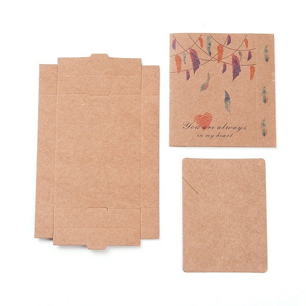 

PandaHall Kraft Paper Boxes and Necklace Jewelry Display Cards, Packaging Boxes, with Feather Pattern, BurlyWood, Folded Box Size..., Orange