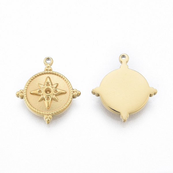 

PandaHall Ion Plating(IP) 304 Stainless Steel Pendant Rhinestone Settings, Flat Round with Star, Real 14K Gold Plated, Fit for 1mm & 1.4mm...