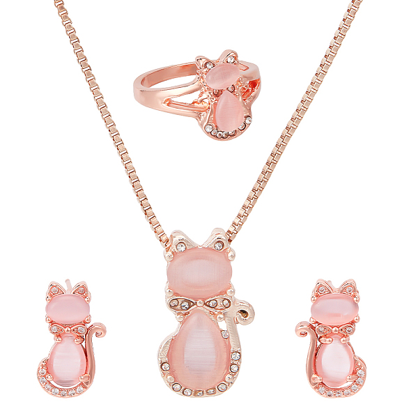 

PandaHall ANATTASOUL Cat Glass & Plastic Pendant Necklaces & Stud Earrings & Finger Rings, Brass Jewelry Set, Golden, 17.20 inch(437mm)..., Pink