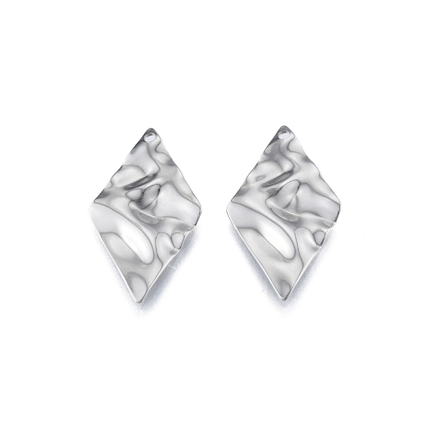 

PandaHall 201 Stainless Steel Pendant, Textured Charms, Rhombus, Stainless Steel Color, 32.5x18x1mm, Hole: 1.6mm 201 Stainless Steel Rhombus