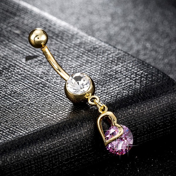 

PandaHall Piercing Jewelry, Eco-Friendly Brass Cubic Zirconia Navel Ring, Belly Rings, with Surgical Stainless Steel Bar, Heart, Plum..., Purple