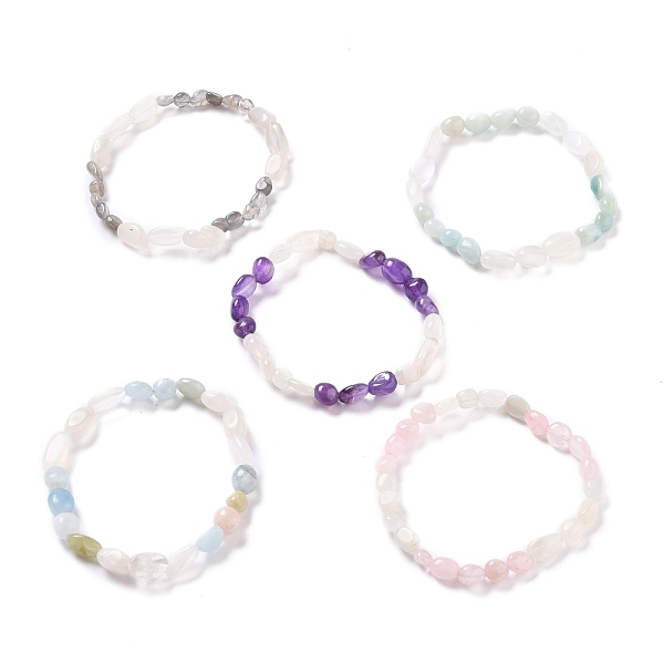 PandaHall Natural Mixed Stone Stretch Bracelets, 1/4 inch(0.65~0.8cm), Inner Diameter: 2-1/8~2-3/8 inch(5.5~5.9cm) Mixed Stone