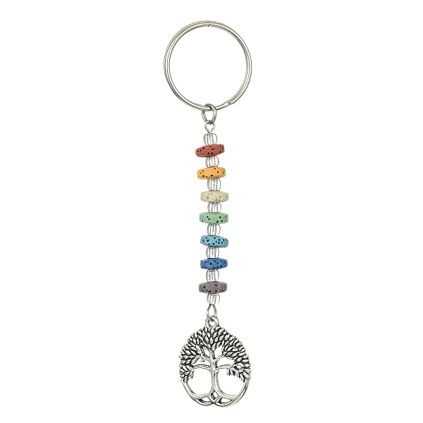 

PandaHall Chakra Natural Lava Rock & Alloy Tree of Life Pendant Keychain, with Iron Split Key Rings, Antique Silver, 10.6cm Alloy Tree of...
