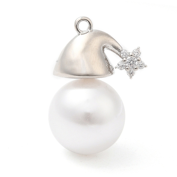 

PandaHall Rack Plating Brass Pave Cubic Zirconia Pendants, with Plastic Pearl, Long-Lasting Plated, Cadmium Free & Lead Free, Christmas Hat..., Clear