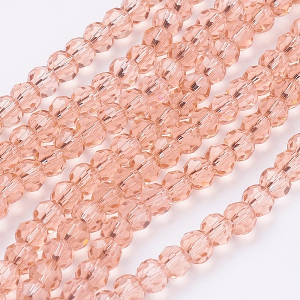 

PandaHall Faceted(32 Facets) Round Glass Beads Strands, Light Salmon, 4mm, Hole: 1mm, about 90~95pcs/strand, 12.8~13.6 inch(32~34cm) Glass..., Red