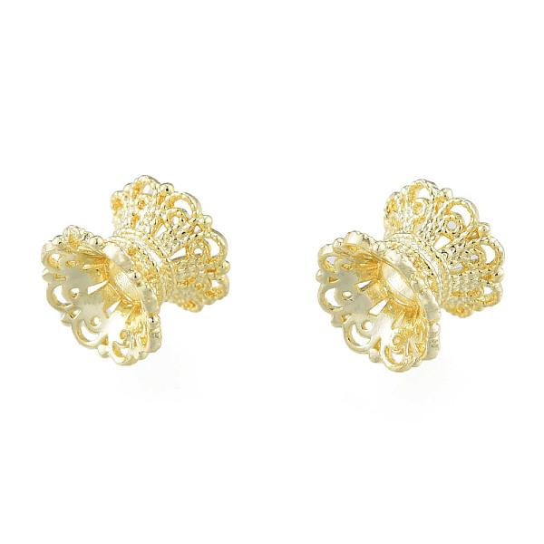 

PandaHall Brass Double Bead Caps, Nickel Free, Flower, Real 14K Gold Plated, 8.5x7mm, Hole: 3mm Brass