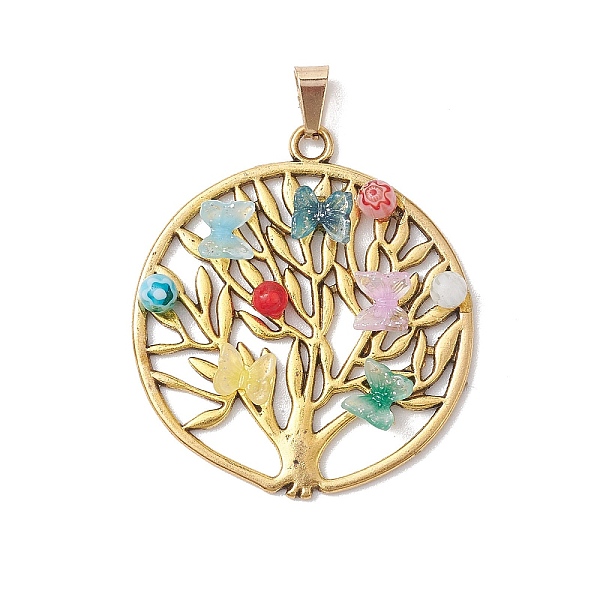 

PandaHall Resin & Lampwork Pendants, with Tibetan Style Alloy Pendants, Flat Round with Tree of Life, Antique Golden, 42.5x38x5mm, Hole...