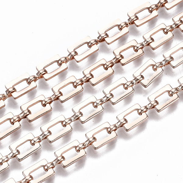 

PandaHall Brass Chains, Rectangle Link Chains, Unwelded, with Spool, Rose Gold, Rectangle: 6.5x4.6x1mm, Link: 5.8x2.5x1.2mm, about 16.4 Feet...