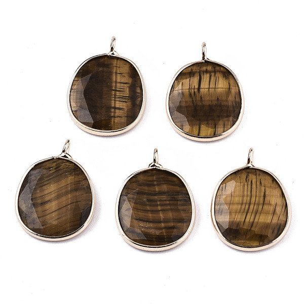 

PandaHall Natural Tiger Eye Pendants, Light Gold Tone Brass Edge, Faceted, Oval, 22x16x3mm, Hole: 2mm Tiger Eye Oval