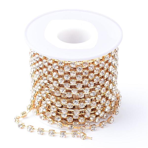 

PandaHall Brass Rhinestone Strass Chains, with Spool, Rhinestone Cup Chains, Raw(Unplated), Nickel Free, Crystal, 2.6mm, about 10yards/roll..., Clear