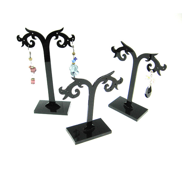

PandaHall Black Pedestal Earring Tree Stand Jewelry Display Holder Showcase, about 8cm wide, 8~12cm long. 3 Stands/Set Plastic Black