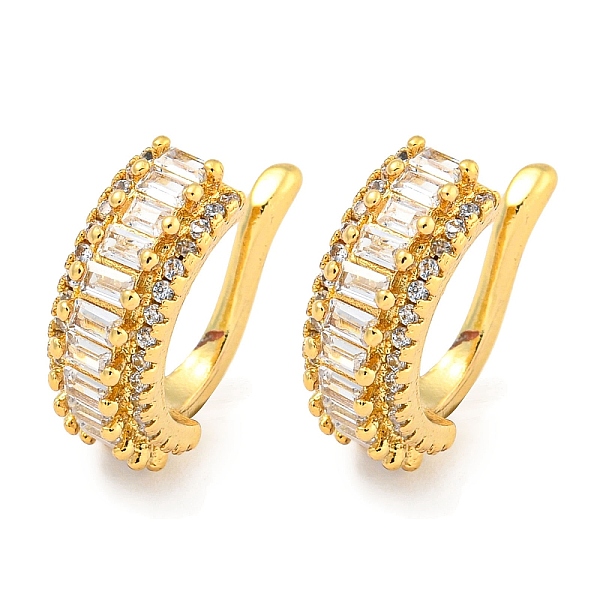 

PandaHall Brass Micro Pave Cubic Zirconia Cuff Earrings, Real 18K Gold Plated, 15x6mm Cubic Zirconia Clear