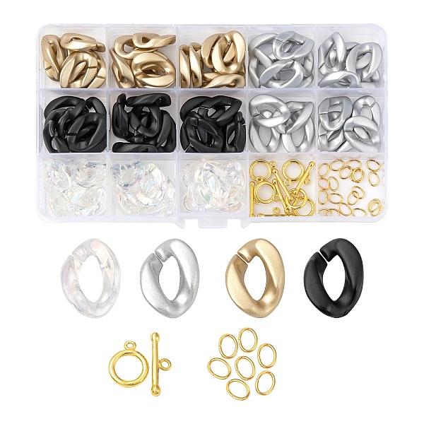 PandaHall DIY Jewelry Making Kits, Including Acrylic Linking Rings, Brass Toggle Clasps and 304 Stainless Steel Jump Rings, Mixed Color...