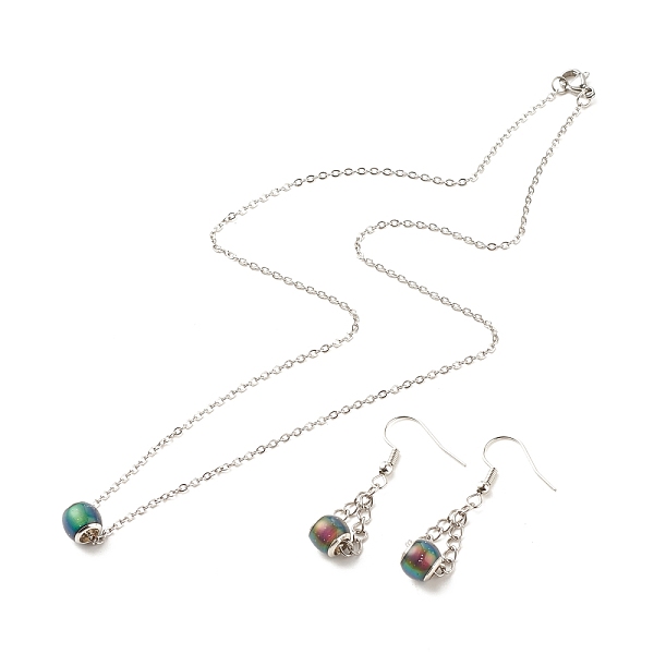 Pandahall Mood Jewelry, Round Glass Color Changing By Temperature Dangle Earrings And Pendant Necklace With 304 Stainless Steel Cable Chain...