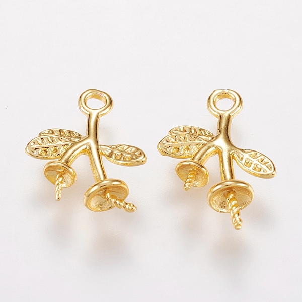 

PandaHall Brass Peg Bails Pendants, For Half Drilled Beads, Leaf, Golden, 11x9.5x3.5mm, Hole: 1mm, Pin: 0.5mm and 0.8mm, Tray: 2mm and 3mm...