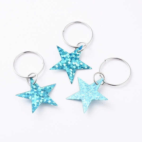 

PandaHall Paillette/Sequin Hair Braid Rings Pendants, Hair Clip Headband Accessories, Star, Platinum, Light Sky Blue, 34mm Plastic Star Blue