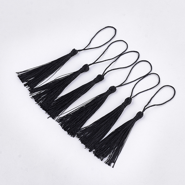 

PandaHall Polyester Tassel Big Pendant Decorations, Black, 80~90x6~7mm Polyester Black