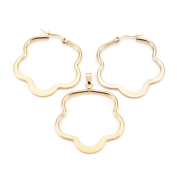 

PandaHall 304 Stainless Steel Jewelry Sets, Hoop Earrings and Pendants, Flower, Golden, 39x36x2mm, Pin: 0.8x1mm, 39.5x35x2mm, Hole: 6x3mm...