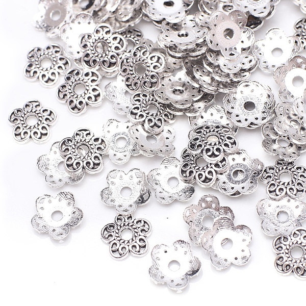 

PandaHall Tibetan Style Alloy Bead Caps, Multi-Petal Flower, Antique Silver, 10x10mm Alloy