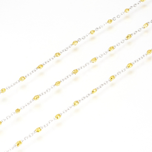 

PandaHall 304 Stainless Steel Handmade Beaded Chain, Cable Chains, with Enamel and Glitter Powder, Soldered, with Spool, Flat Oval, Yellow...