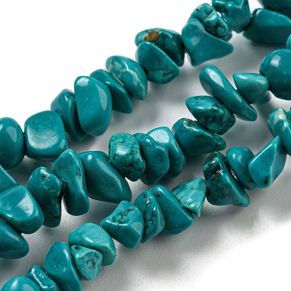 

PandaHall Natural Howlite Beads Strands, Dyed, Nuggets, 2~8.5x3.5~10x2~8mm, Hole: 0.8mm, 13.78 inch(35cm) Howlite Nuggets