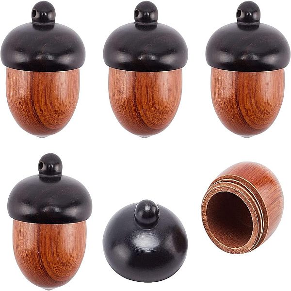 CHGCRAFT 5Pcs Acorn Cremation Ashes Pendants Charm Wooden Mini Acorn Pendant Disconnectable Ebony Wood Acorn Nut Box Pendant for Key Chain and Car Pendant Decorations, 31x22mm