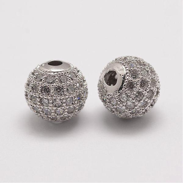 

PandaHall Brass Micro Pave Cubic Zirconia Beads, Round, Platinum, 10x9.5mm, Hole: 2mm Brass+Cubic Zirconia Round