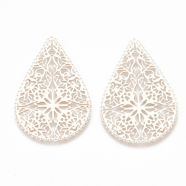 

PandaHall Brass Filigree Joiners Links, Etched Metal Embellishments, teardrop, Rose Gold, 40x26.5x0.3mm, Hole: 0.9mm Brass Teardrop