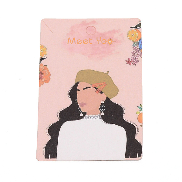 

PandaHall Rectangle Earring Display Cards, Paper Tags for Ear Studs, Jewelry Display, Women Pattern, 9x5.9x0.05cm, Hole: 6mm Paper Human