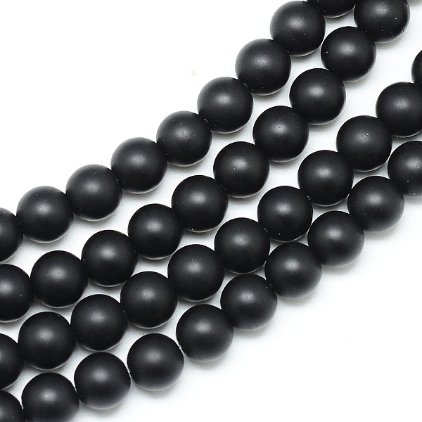 

PandaHall Synthetic Black Stone Bead Strands, Frosted, Round, 8~9mm, Hole: 1mm, about 46pcs/strand, 15.3 inch Black Stone Round Black
