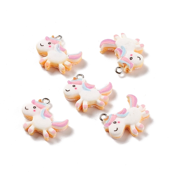 

PandaHall Opaque Resin Unicorn Pendants, with Platinum Tone Iron Loops, Colorful, 21.5x22.5x5.5mm, Hole: 2mm Iron+Resin Unicorn White