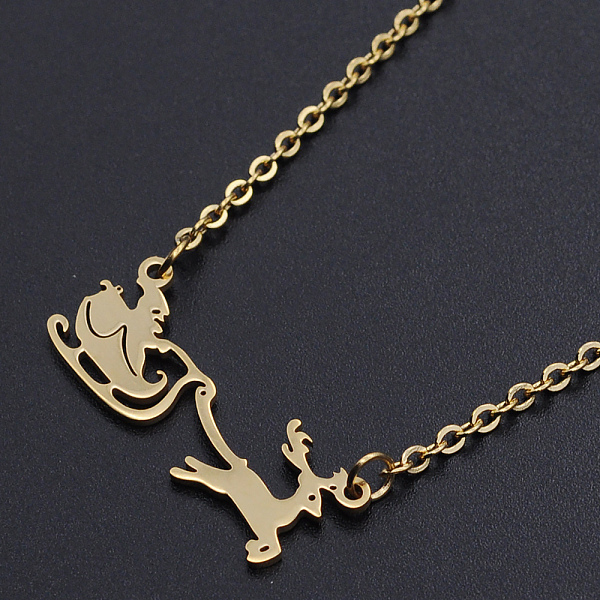 

PandaHall Christmas Theme, 201 Stainless Steel Pendant Necklaces, with Cable Chains and Lobster Claw Clasps, Santa Claus with Sleigh Car...