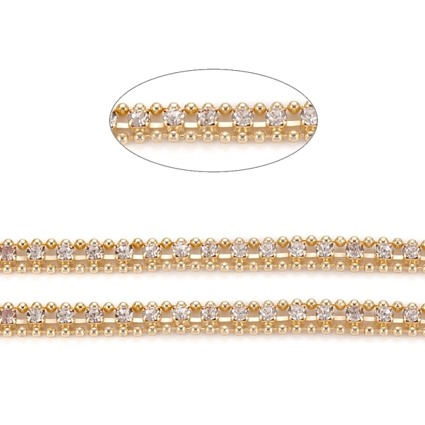 

PandaHall Brass Rhinestone Strass Chains, Rhinestone Cup Chains and Ball Chains, with Spool, Soldered, Long-Lasting Plated, Golden, 5.5x2mm..., Clear