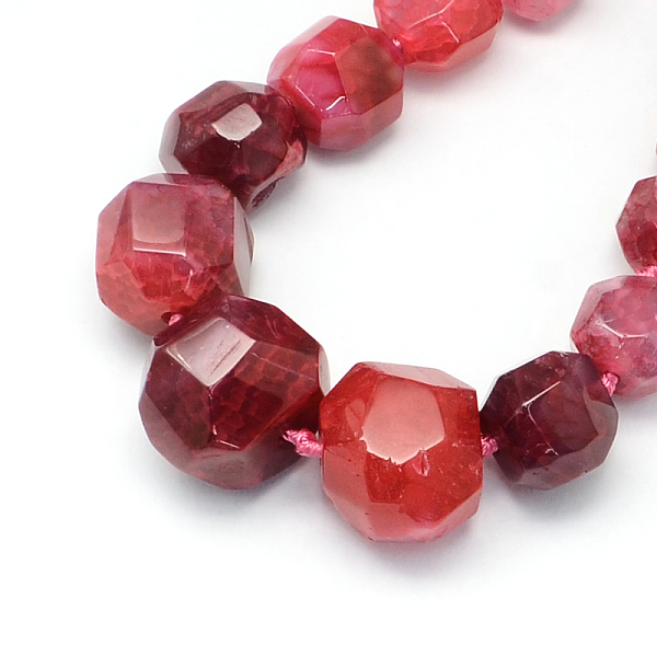 

PandaHall Dyed Natural Agate Bead Strands, Faceted Round/Polygon, FireBrick, 12~25x11~24x10~22mm, Hole: 2~3mm, about 27pcs/strand, 18.8 inch..., Red