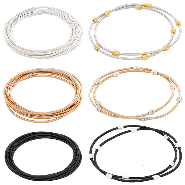

PandaHall BENECREAT 30Pcs 6 Style Spring Bracelets Set, Minimalist Steel French Wire/Gimp Wire Stretch Bracelets for Stackable Wearing...