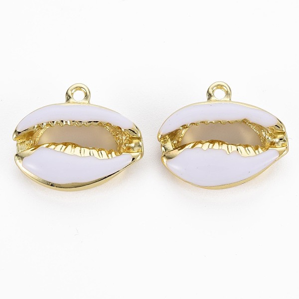 

PandaHall Rack Plating Alloy Pendants, with Enamel, Cadmium Free & Lead Free, Cowrie Shell, Light Gold, White, 16.5x19x5.5mm, Hole: 1.6mm...