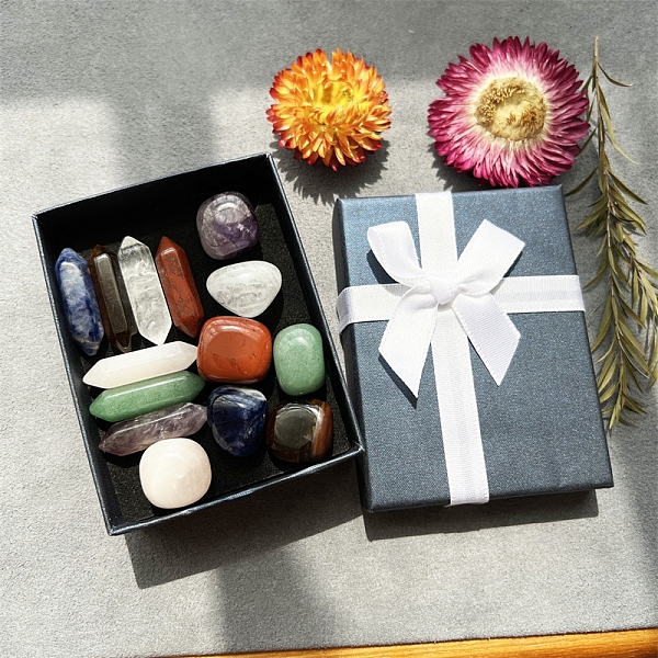 

PandaHall 14Pcs Natural Gemstone Healing Ornament, Chakra Reiki Energy Stone Display Decorations, for Home Feng Shui Ornament, Hexagonal...