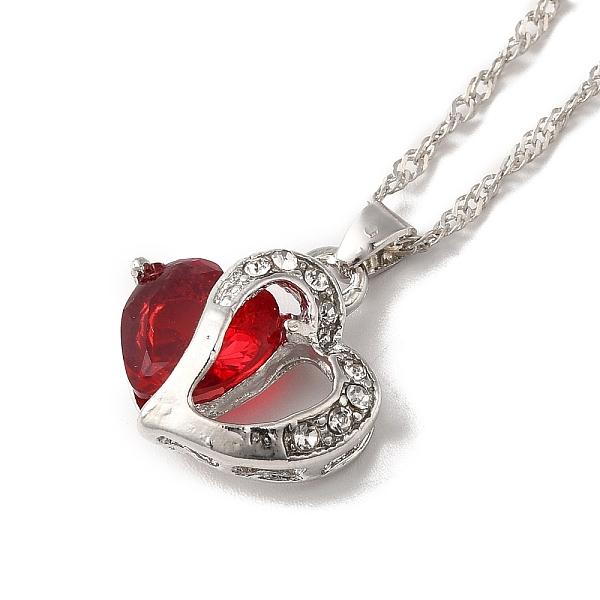 

PandaHall Resin Heart Pendant Necklace with Singapore Chains, Platinum Zinc Alloy Jewelry for Women, Red, 9.06 inch(23cm) Resin Red