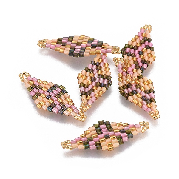 

PandaHall MIYUKI & TOHO Handmade Japanese Seed Beads Links, Loom Pattern, Rhombus, Colorful, 32.5~33x12.6~13x1.7~1.8mm, Hole: 1.2~1.4mm...