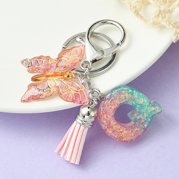 

PandaHall Resin & Acrylic Keychains, with Alloy Split Key Rings and Faux Suede Tassel Pendants, Letter & Butterfly, Letter Q, 8.6cm Resin...