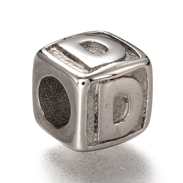 

PandaHall 304 Stainless Steel European Beads, Large Hole Beads, Horizontal Hole, Cube with Letter, Stainless Steel Color, Letter.D, 8x8x8mm...