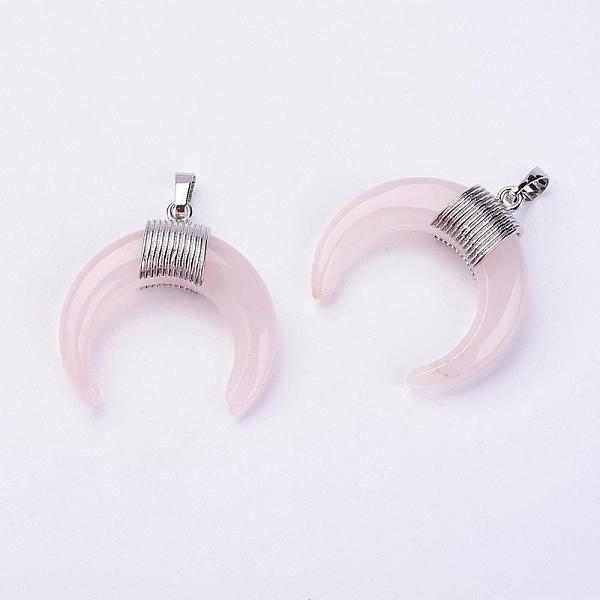 

PandaHall Natural Rose Quartz Pendants, with Platinum Plated Brass Findings, Double Horn/Crescent Moon, 34x33x8.5mm, Hole: 5x7mm Rose Quartz...