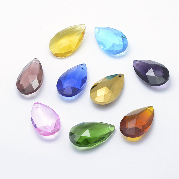 

PandaHall Glass Pendants, Faceted, teardrop, Mixed Color, 37.5x22x12mm, Hole: 1mm Glass Teardrop Multicolor