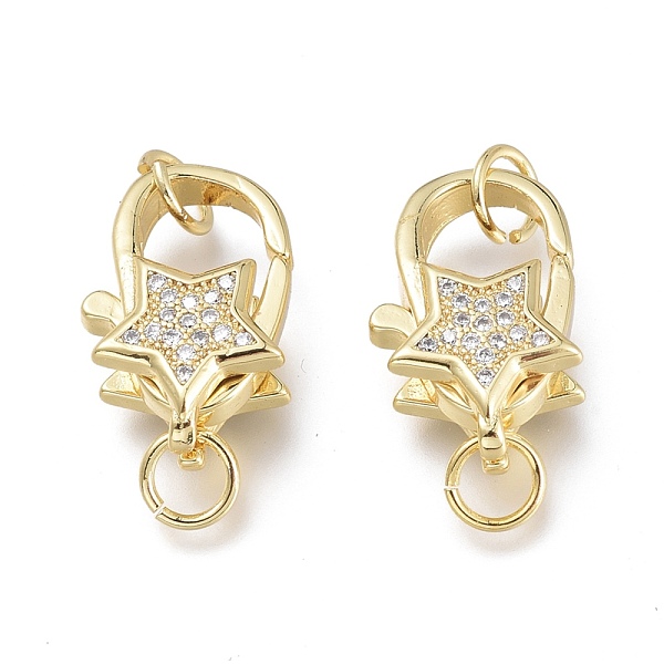 

PandaHall Brass Micro Pave Clear Cubic Zirconia Lobster Claw Clasps, with Jump Rings, Long-Lasting Plated, Star, Real 18K Gold Plated...
