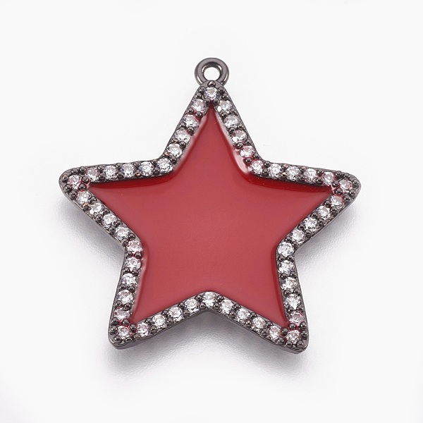 

PandaHall Brass Micro Pave Cubic Zirconia Pendants, with Enamel, Star, Red, Gunmetal, 30x29x2.5mm, Hole: 1.2mm Brass+Cubic Zirconia+Enamel...